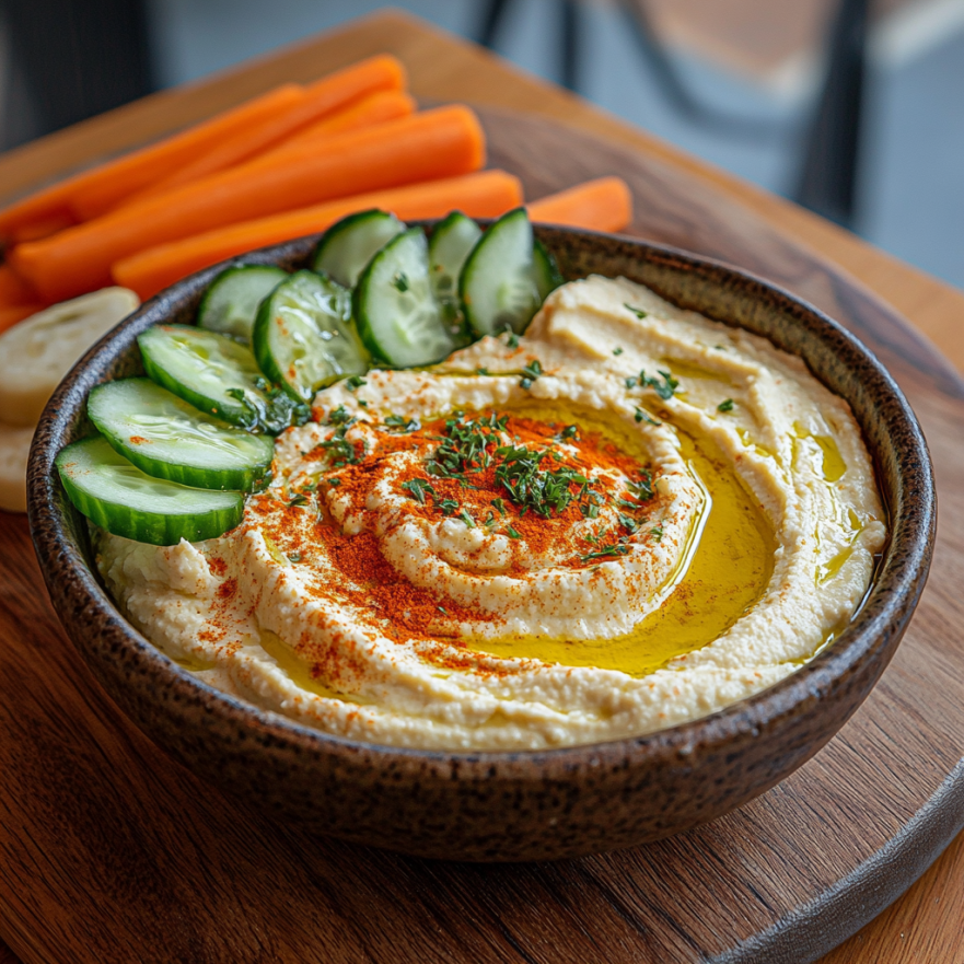 Хумус с пълнозърнести крекери